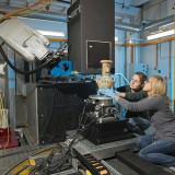 Matilde Borla, Soprintendenza Archeologia Piemonte, Italy and Valentina Turina, Musco Egizio di Torino, adjusting an Egyptian vase mounted on the IMAT instrument at the ISIS facility for experiment RB1630082 at STFC's Rutherford Appleton Laboratory, 6th October 2016.